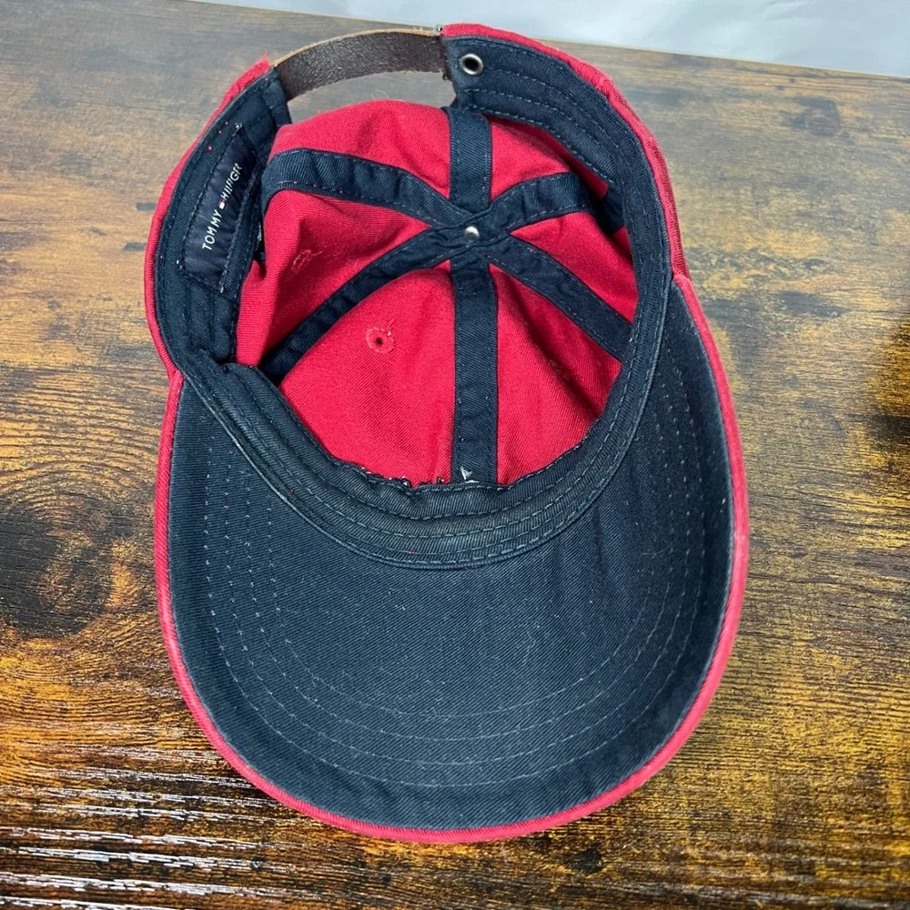 Tommy Hilfiger Red Baseball Cap Dad Hat Leather Strap Adjustable Logo C817878600